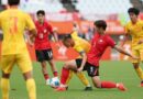 한국과 중국의 아시안게임 남자축구 준결승 경기 장면